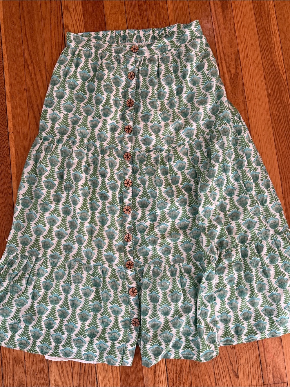 India collection Emerson Fry Green Cream Floral Button-Front Skirt M block print